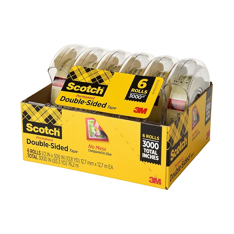 Scotch Permanent Double Sided Tape With Dispensers, 0.5" x 13.9 yds., Clear, 6/Pack (6137H-2PC-MP) image 1