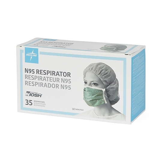 Medline Disposable N95 Flat Fold Adjustable Particulate Respirator Masks, White/Green, 210/Pack~#|#~B193E163-ED09-453D-BAF2043AC6454E5F_sc7