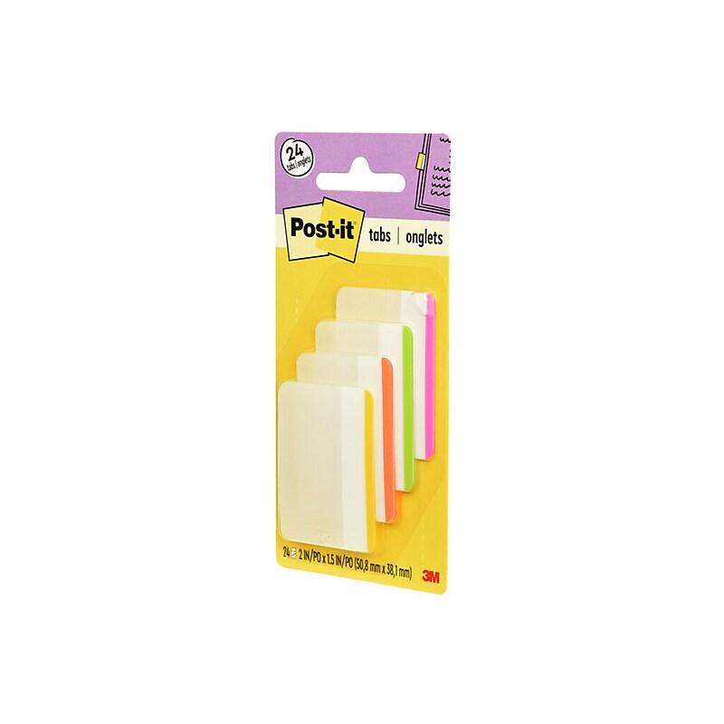 Post-it Tabs, 2" Wide, Assorted Colors, 24 Tabs/Pack (686F1BB) image 1