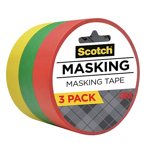Scotch Expressions Masking Tape, 3 Core, 0.94 x 20 yds, Red, Green, Yellow, 3 Rolls/Pack
