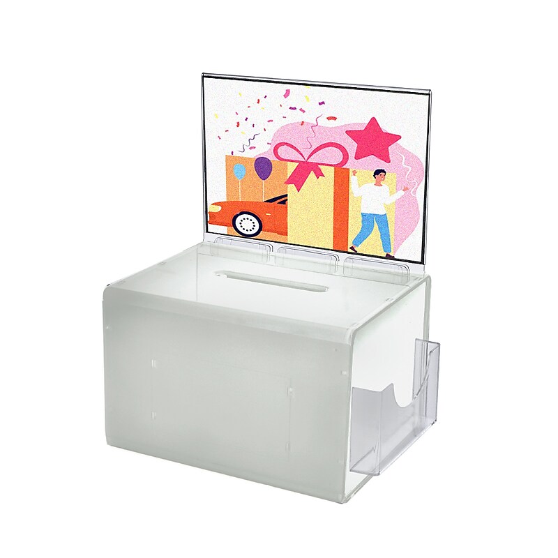 Azar Displays White Extra Large Lottery Box with Pocket, Lock and Keys (206390) image 1