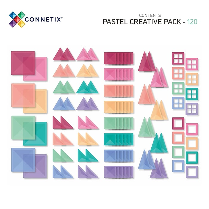 Connetix Magnetic Tiles Pastel Creative Pack, 120 Pieces