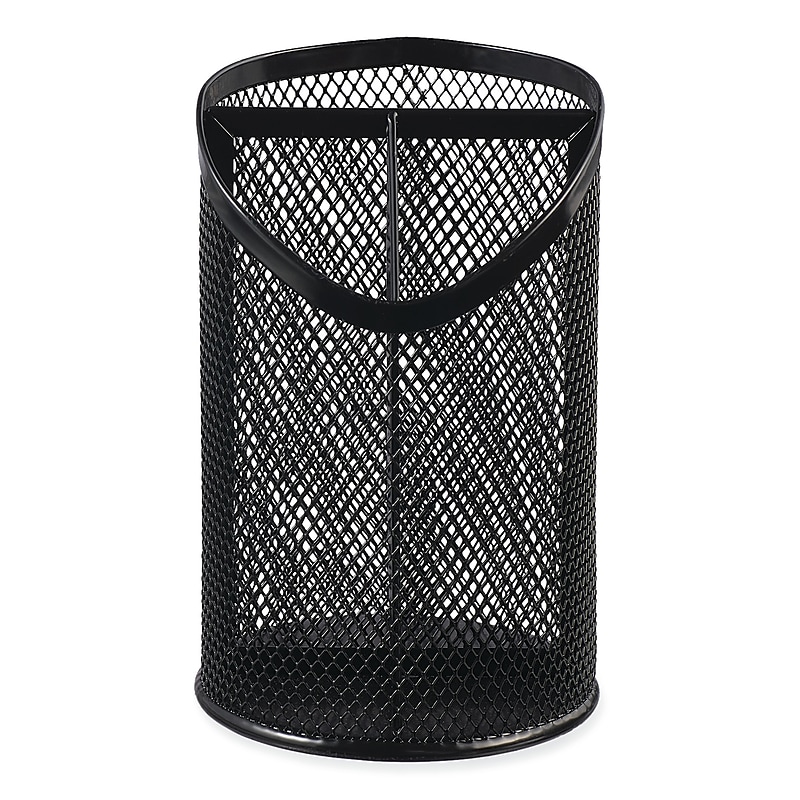 Universal Metal Mesh 3-Compartment Pencil Cup, 4 1/8" dia, 6"h, Black (UNV20019) image 1