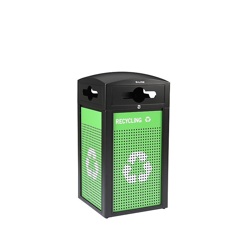 Alpine Industries GS Series Steel Trash Can & Recycling Bin Combo, 40 Gallon, Green (ALP471-40-GS-M) image 1