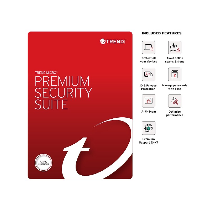 Trend Micro Premium Security Suite, 10 Users, 1-Year Subscription, Windows, Mac, Chrome, Android, iOS, Download (TRE021800G715) image 1
