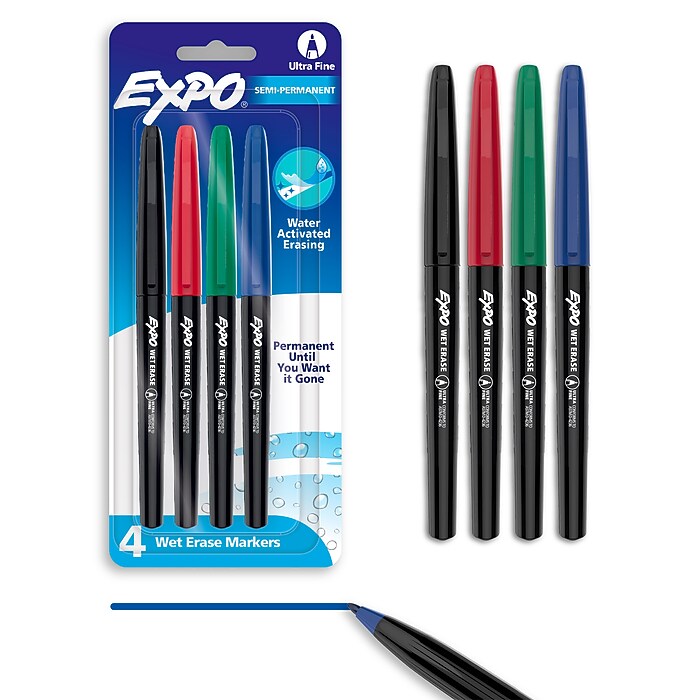 EXPO Wet Erase Markers, Ultra Fine Tip, Assorted, 4/Pack (16074