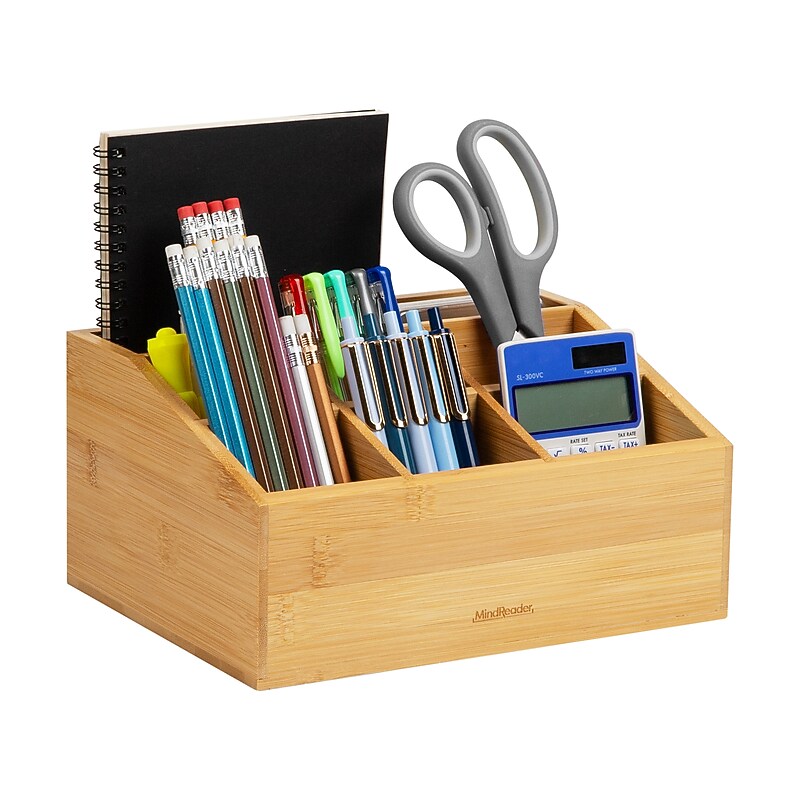 Mind Reader 7-Compartment Desk Organizer, Brown (BORG-BRN) image 1