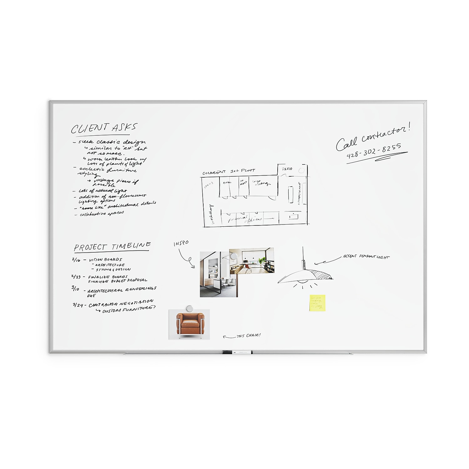 U Brands Basics Plus Steel Dry-Erase Whiteboard Aluminum Frame 4' x 6' 073U00-01 - Picture 4 of 7