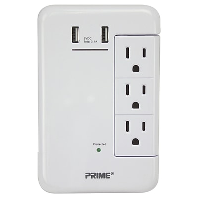 PRIME 6-Swiveling AC Outlet and 2-USB Port Surge Protector Wall Tap, 1,200-Joules, White (PBRUSB346S-A) Sansujyuku sansujyuku.com