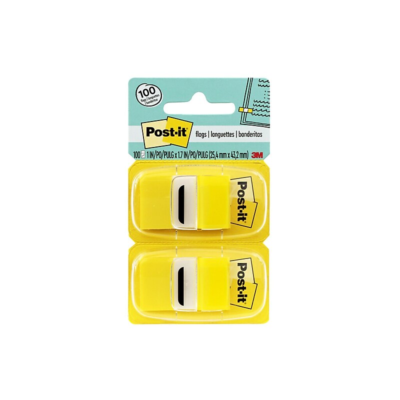Post-it Flags Value Pack, 1", Yellow, 50 Flags/Dispenser, 12 Dispensers/Box (680-YW12) image 1