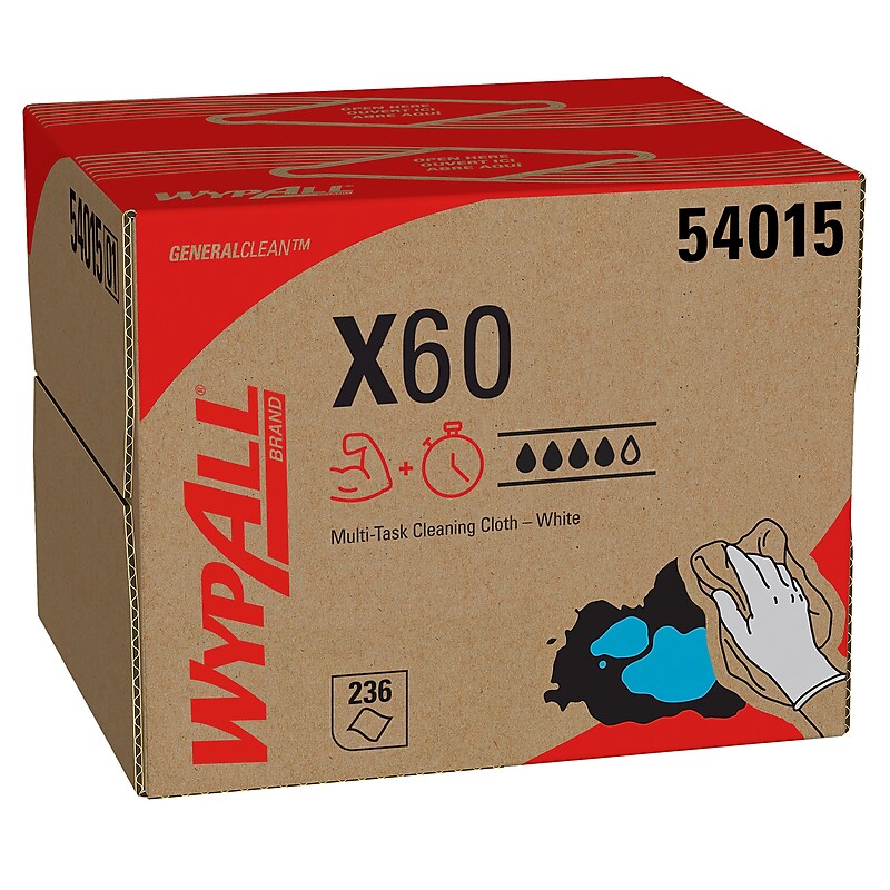 WypAll GeneralClean X60 Fabric Cleaning Wipers, 12.5", White, 236 Wipers/Box (54015) image 1