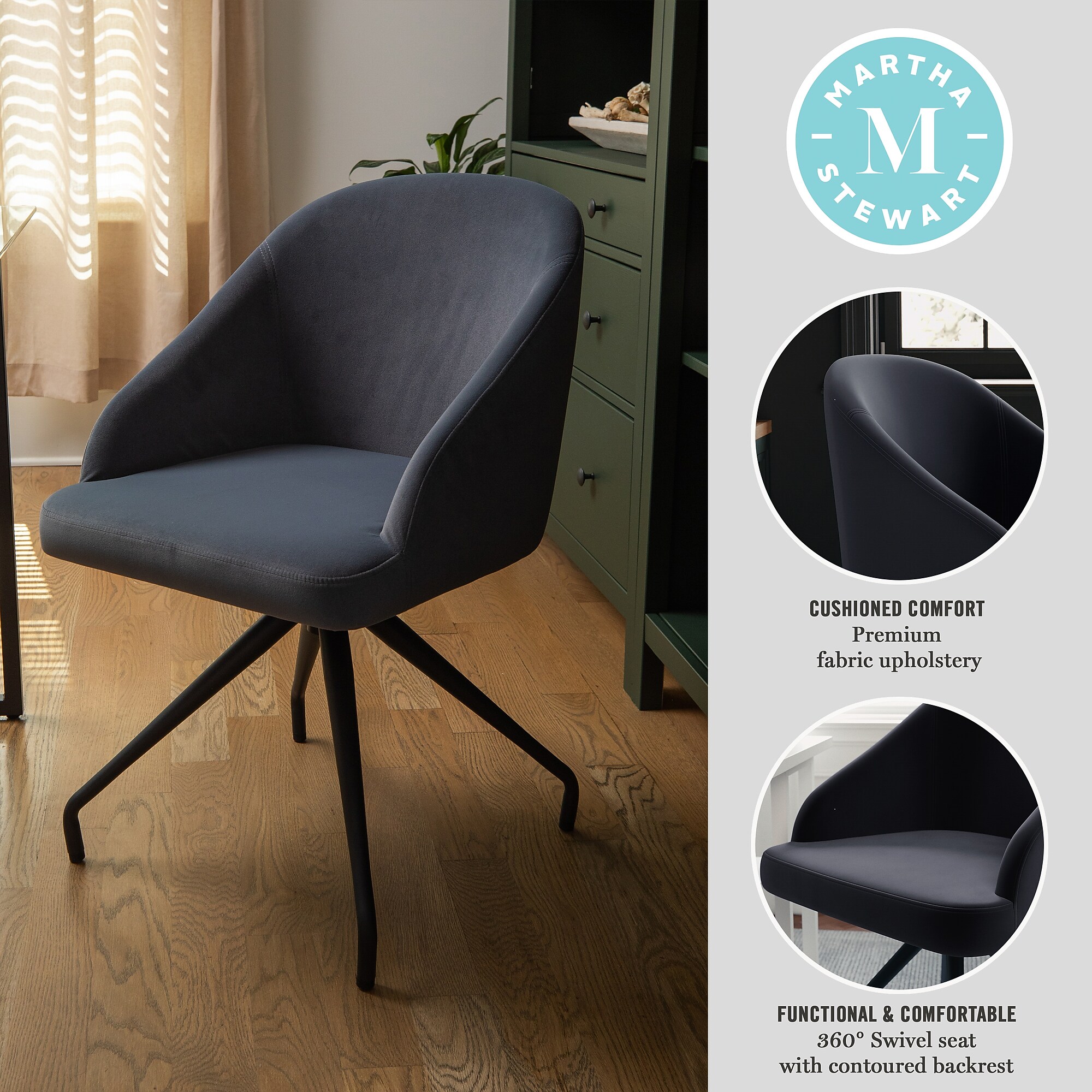 Martha Stewart Sora Velvet Swivel Task Chair, Gray/Oil Rubbed Bronze (CH222119GYBK) Sansujyuku sansujyuku.com