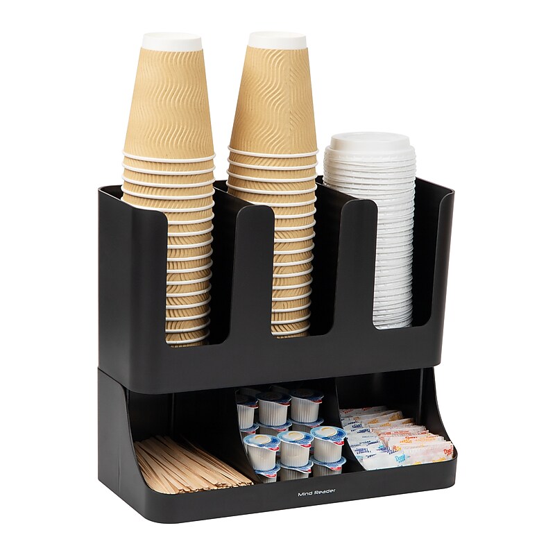 Mind Reader 6 Compartment 2-Tier Cup and Condiment Countertop Organizer, Black (UPRIGHT6-BLK) image 1