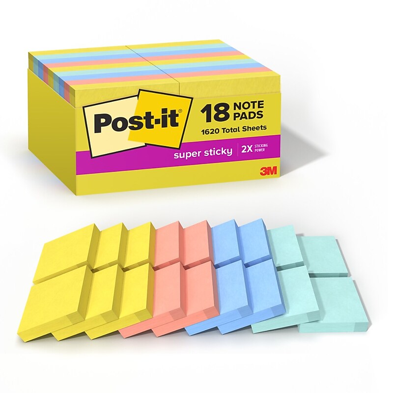 Post-it Super Sticky Pop-up Notes, 2" x 2", Summer Joy Collection, 90 Sheets/Pad, 18/Pads (622-18SSJOY-CP) image 1