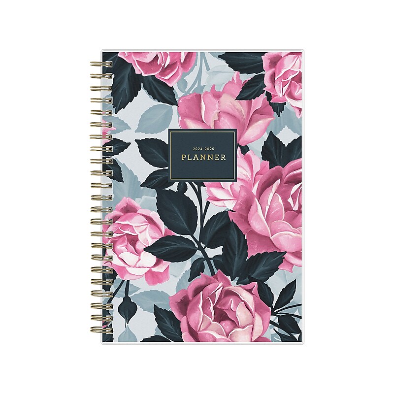 2024-2025 Blue Sky Roosevelt 5" x 8" Academic Weekly & Monthly Planner, Plastic Cover, Pink/Green (128692-A25) image 1