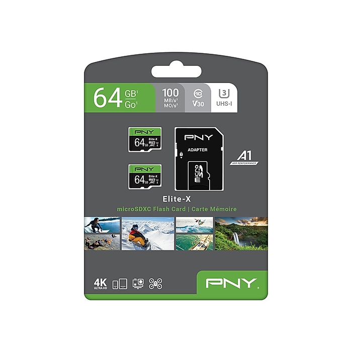 PNY Elite-X 64GB microSDXC Memory Card with Adapter, Class 10, UHS