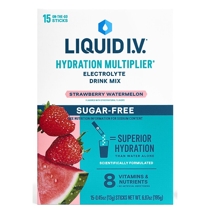 LIQUID I.V. Hydration Multiplier Sugar-Free Strawberry Watermelon Electrolyte Powder Drink Mix, 0.56 oz., 15/Box (EHC72598) image 1
