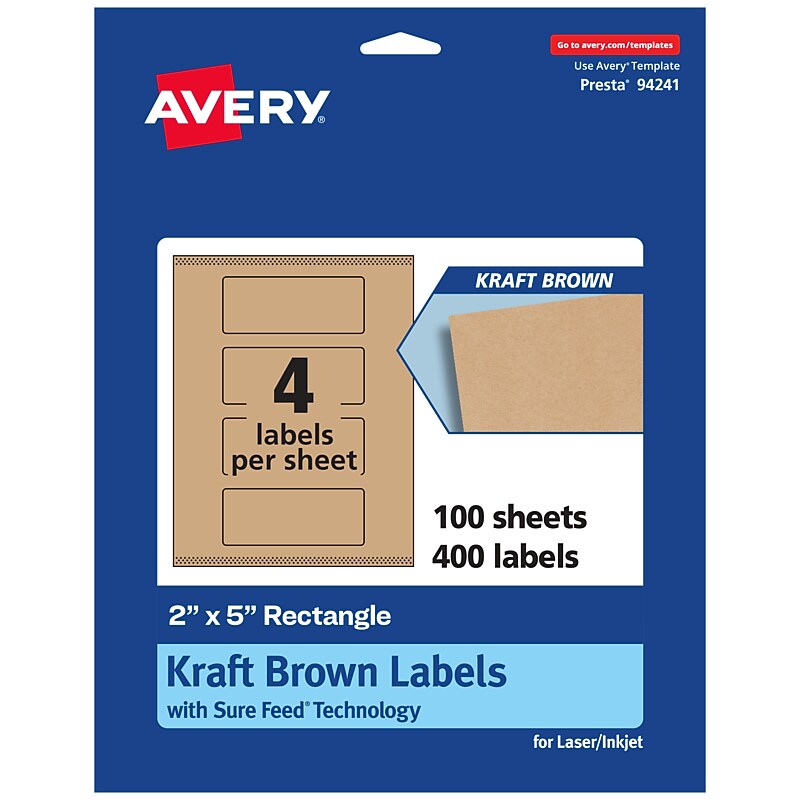 Avery Laser/Inkjet Rectangle Multipurpose Labels, 2" x 5", Kraft Brown, 400 Labels/Box ( 94241) image 1