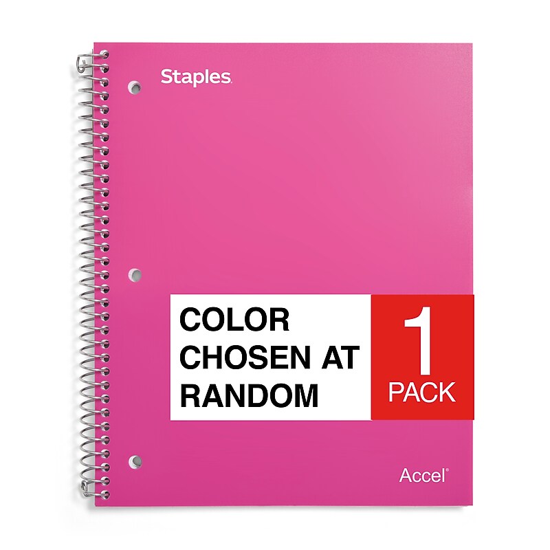 Staples 1-Subject Notebook, 8.5" x 11", College Ruled, 100 Sheets, Color chosen at random (ST60544C) image 1