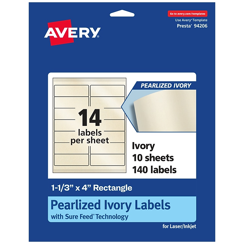 Avery Pearlized Ivory Rectangle Multipurpose Labels, 1-1/3" x 4", Ivory, 140/Pack (94206) image 1