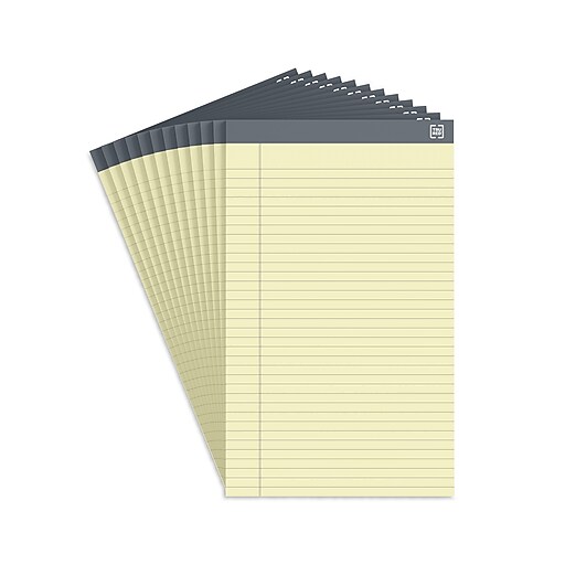 TRU RED™ Notepads, 8.5" x 14", Wide Ruled, Canary, 50 Sheets/Pad, 12