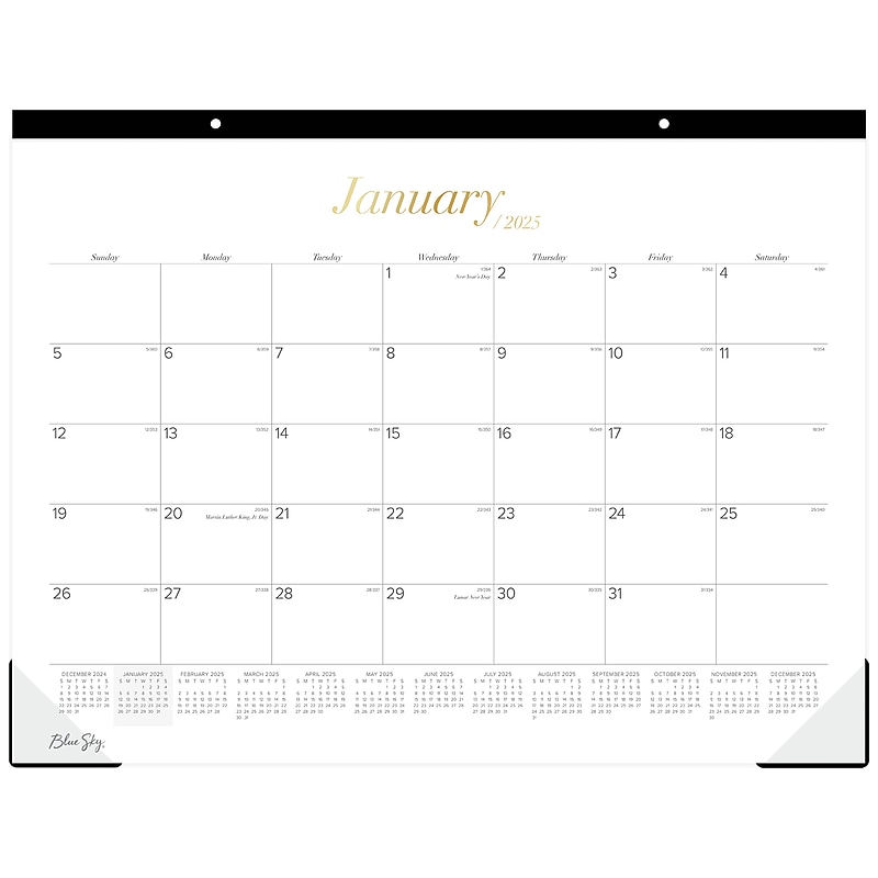 2025 Blue Sky Elevated 22" x 17" Monthly Desk Pad Calendar, White/Gold (152484) image 1