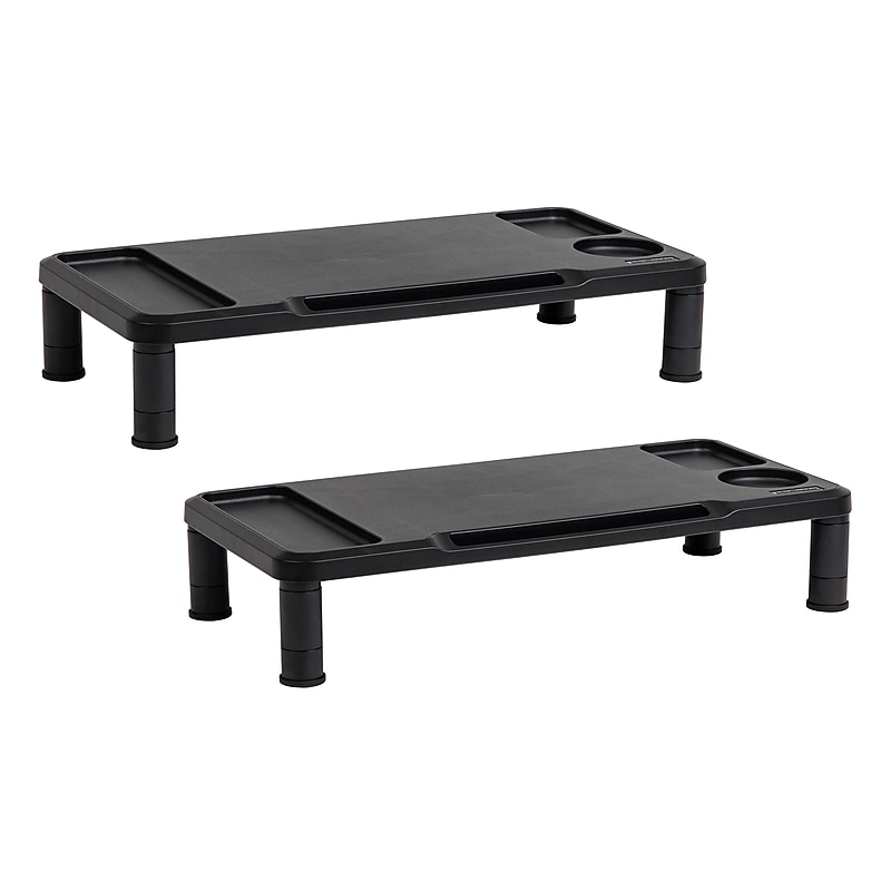 Mind Reader Monitor Stand Desktop Organizer, Plastic, 2/Pack, Black image 1
