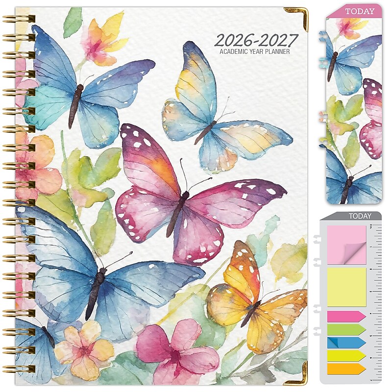 2026-2027 Excello Brands 8.5" x 11" Academic Weekly & Monthly Planner, Paperboard Cover, Watercolor Butterflies(NAY27-8511LP-33) image 1