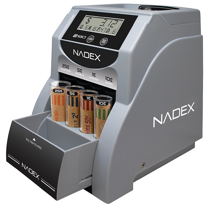 Nadex Coins S180 Digital Coin Counter/Sorter & Wrapper, 4-Compartments, Gray (NWHNXTE1897) image 1