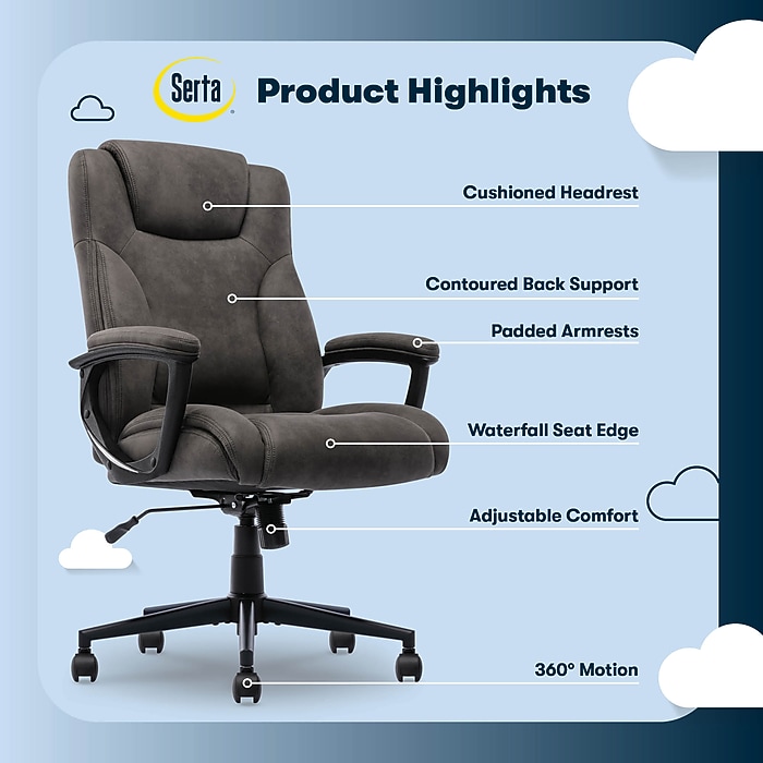 Serta Comfort Eco Ergonomic Velvet Fabric Swivel Executive Chair