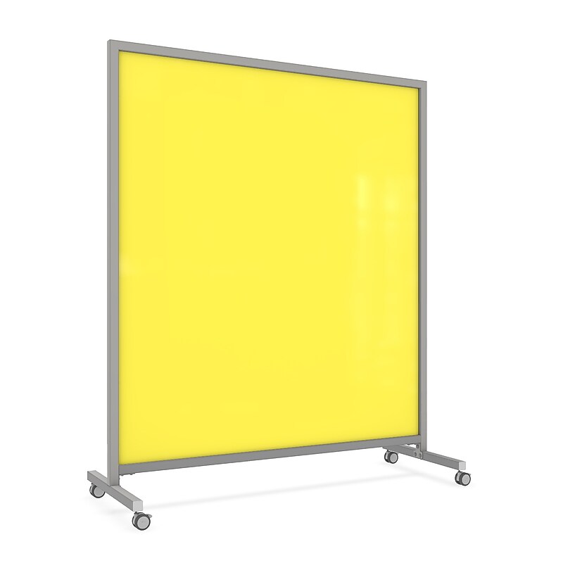 Ghent EZ Magnetic Glass Mobile Dry-Erase Whiteboard, Aluminum Frame, 75"H x 62"W, Yellow (EZ1MA7562YW) image 1