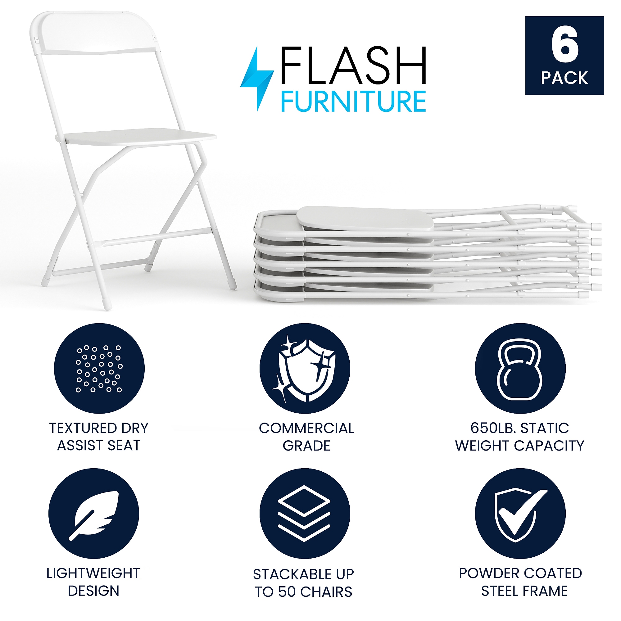 Flash Furniture HERCULES Plastic Folding Chair, White, 6/Pack (6LEL3WHITE) Sansujyuku sansujyuku.com