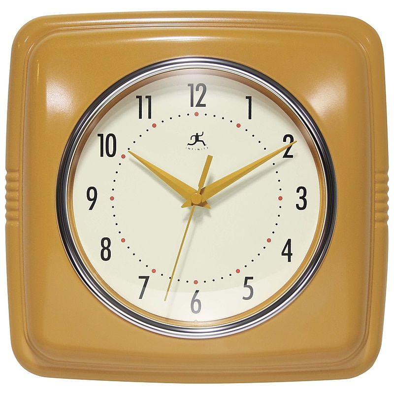 Infinity Instruments Square Retro Saffron Wall Clock, 9.25" (13228SY-4103) image 1