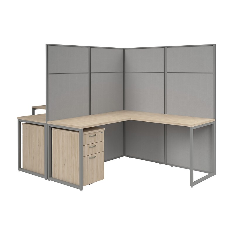 Bush Business Furniture Easy Office 2 Person L Cubicle Desk w/ Drawers, Natural Elm (EODH56SNE-03K) image 1