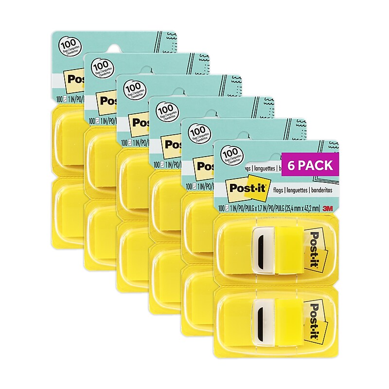 Post-it Flags Value Pack, 1", Yellow, 50 Flags/Dispenser, 12 Dispensers/Box (680-YW12) image 1