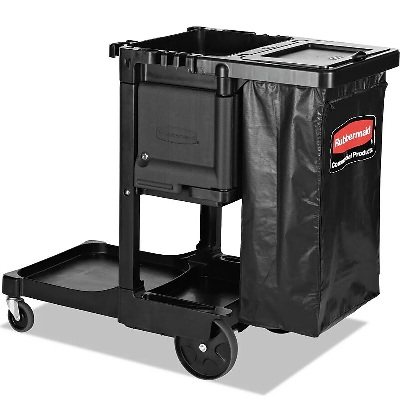 Rubbermaid Executive Janitor 3-Shelf Cleaning Cart with Vinyl Bag, 25 gal. Capacity (RCP1861430) image 1