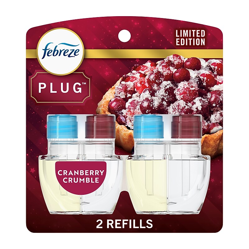 Febreze Plug Air Freshener Scented Oil Refill, Cranberry Crumble Scent, 0.87 oz, 2/Pack (03416) image 1