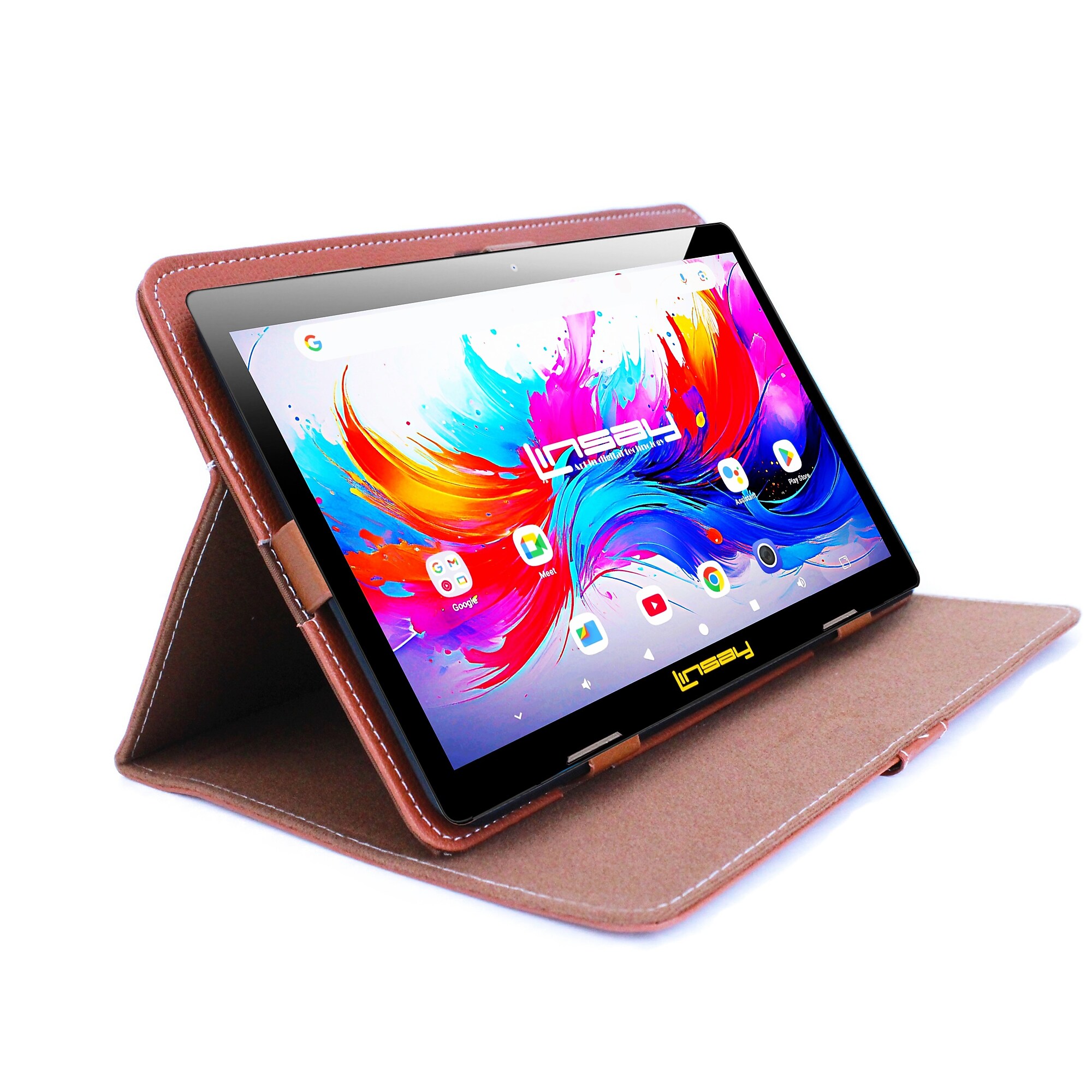 Linsay F10 Series 10.1″ Tablet, Wi-Fi, Octa Core, 256GB eMMC, Android 15, with Brown Leather Case (F10IPGCLBROWNPLUS) Sansujyuku sansujyuku.com
