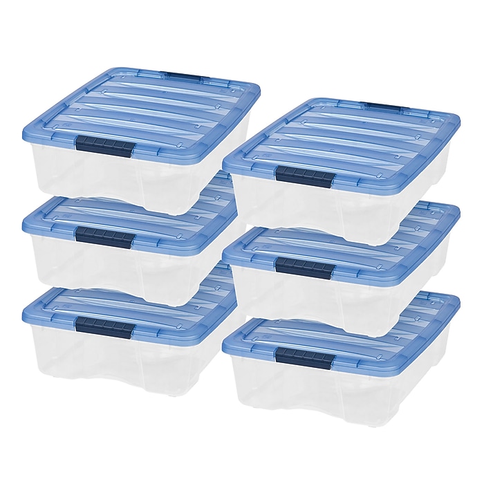 Iris 26 Qt. Latch Lid Storage Tote, Clear/Navy, 6/Carton (100364