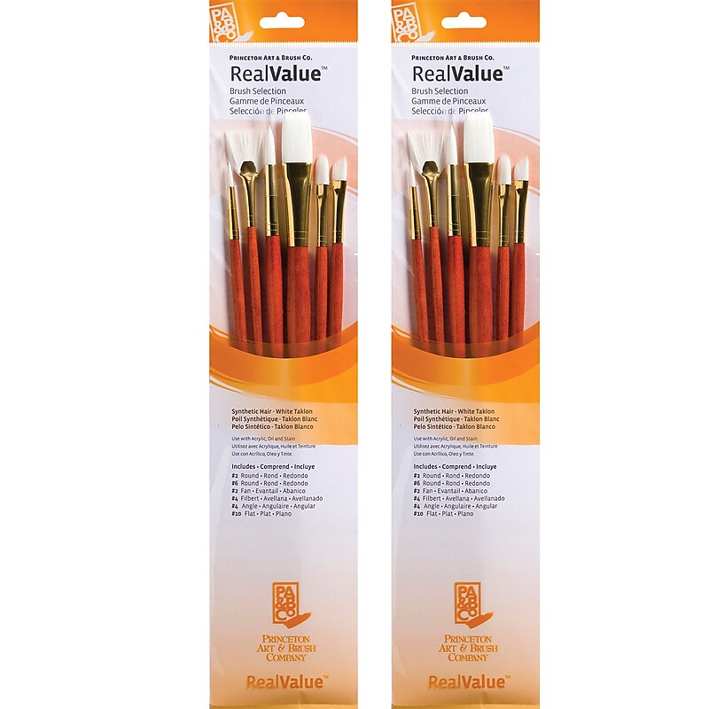 Princeton RealValue Long Handle Mixed Media Synthetic Taklon Variety Brush Set, 6/Set, 2 Sets/Bundle (PBXPR9156-2) image 1