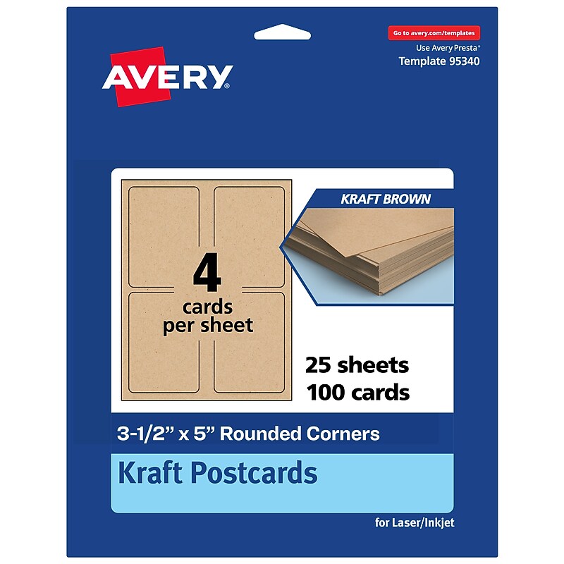 Avery Integrated Cards, 3.5" x 5", Kraft Brown, 100/Pack (95342) image 1