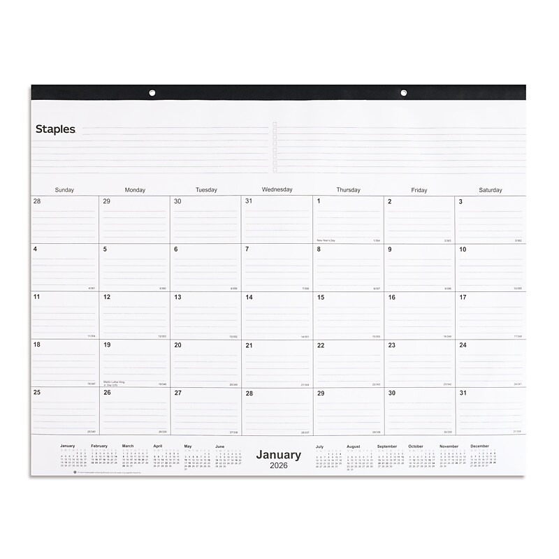 2026 Staples 22" x 17" Monthly Desk Pad Calendar, White/Black (ST12951-26) image 1