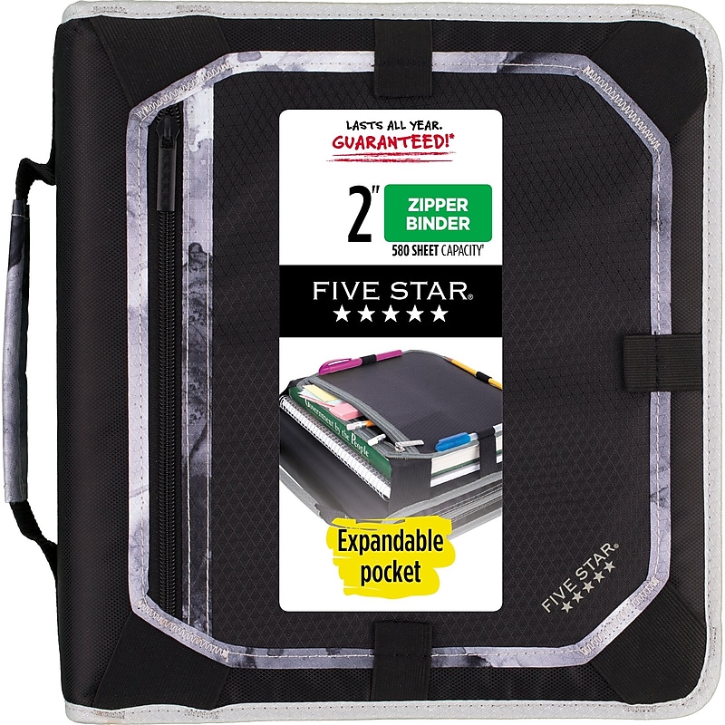 Five Star 2" 3-Ring Zipper Binders, Black/Gray (29052IT8) image 1