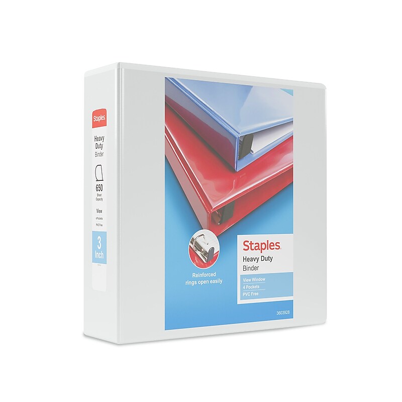 Staples Heavy Duty 3" 3-Ring View Binder, D-Ring, White (ST56265-CC) image 1
