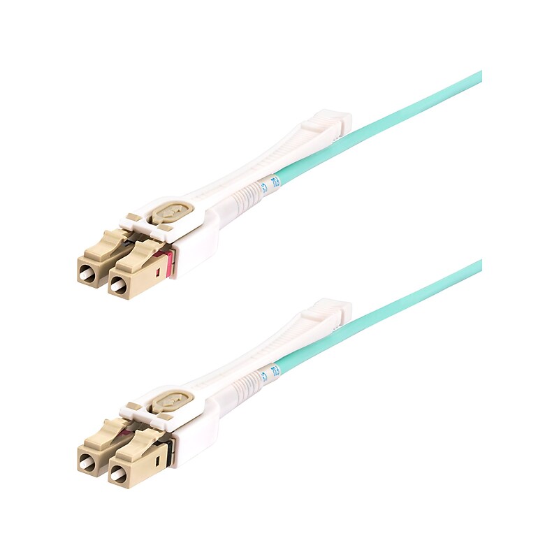 StarTech 8m (26.2ft) LC to LC (UPC) Duplex OM4 Multimode Fiber Optic Cable with Push-Pull Tabs, 50/125, Aqua (450FBLCLC8PP) image 1