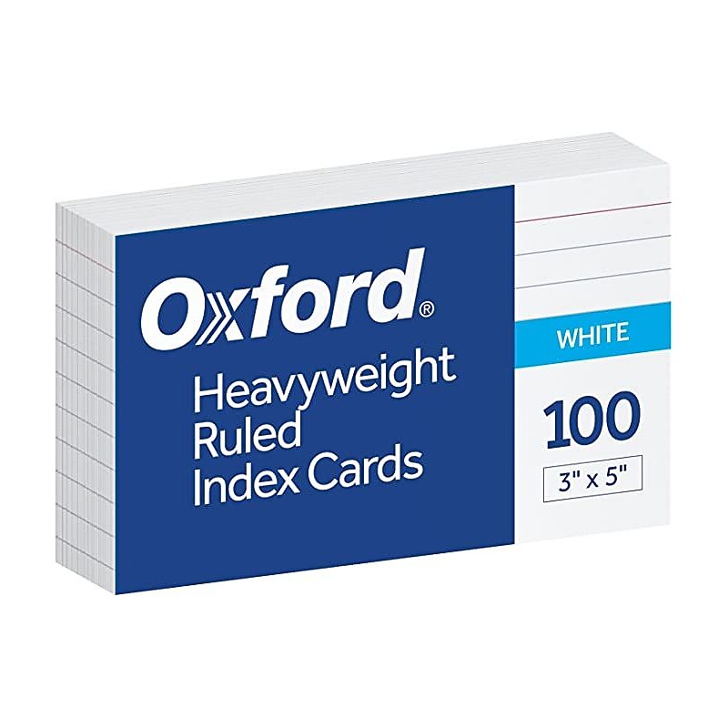 Oxford Heavyweight Lined Index Cards, 3" x 5", White, 100 Cards/Pack (OFX63500) image 1