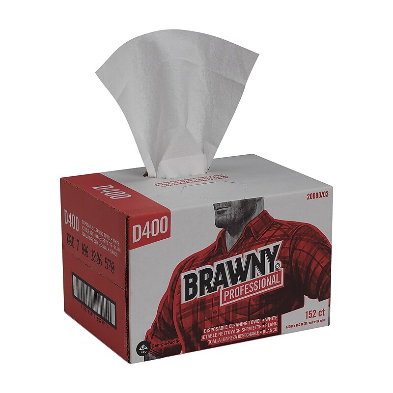 Brawny Professional D400 Durable Fibers Cleaning Wipers, 16.3" x 12.5", White, 152 Wipers/Box (20080/03) image 1