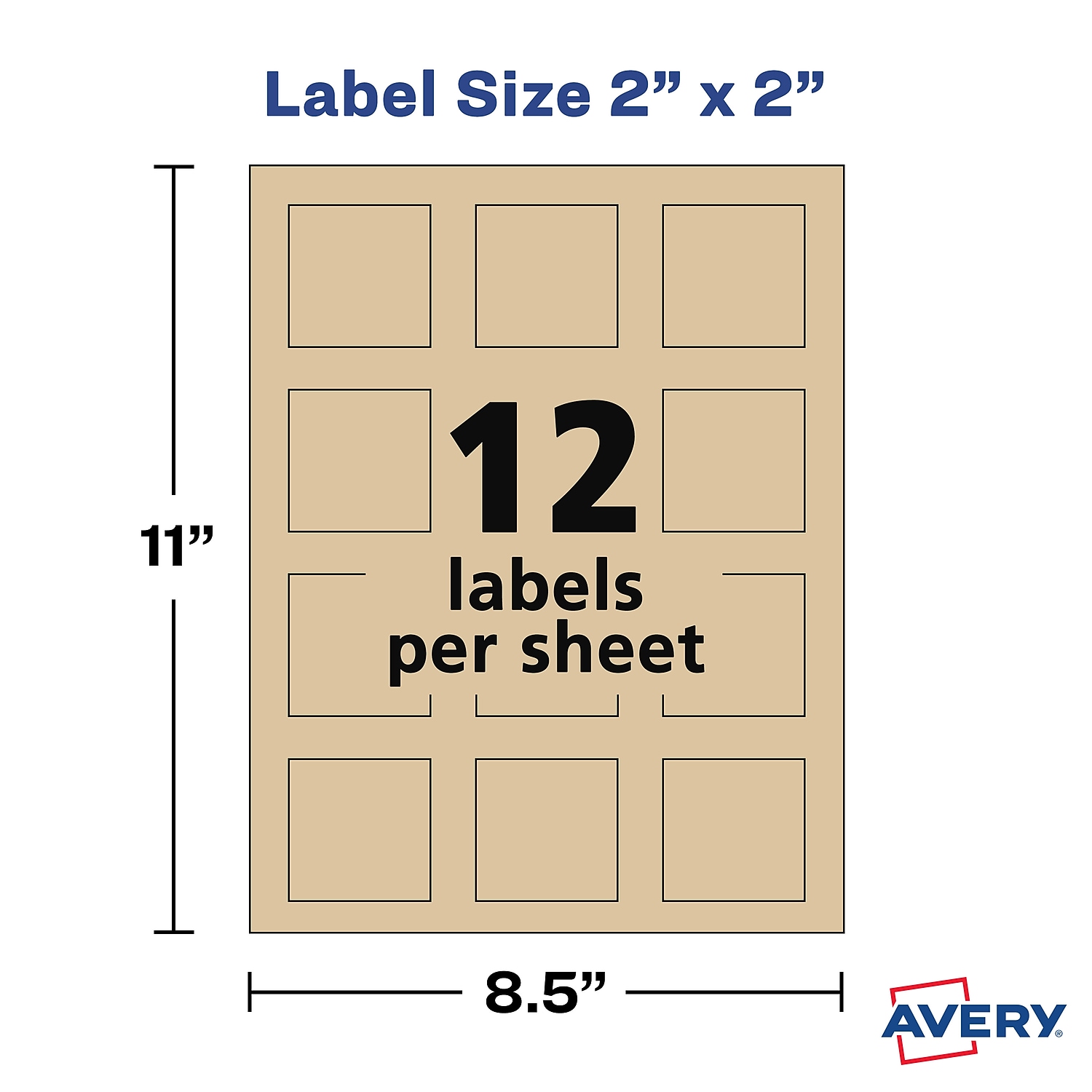 Etiquetas cuadradas impresas hasta el borde Avery 2 x 2 Kraft marrón 300/paquete 22846 - Imagen 5 de 8