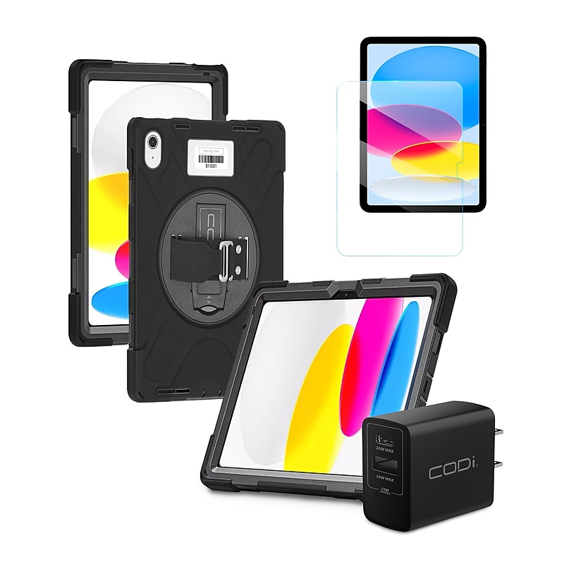 CODi Rugged iPad 11" (A16)/iPad 10.9" (10th Generation) Case, Screen Protector & 20W Dual Port Wall Charger (TK000002) image 1