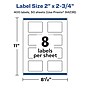 Avery Laser/Inkjet Multipurpose Labels, 2.75"  x 2", Matte White, 400/Box (94236)~#|#~B2F4F592-8F66-4D1A-BBB0D62AC5A56191_sc7